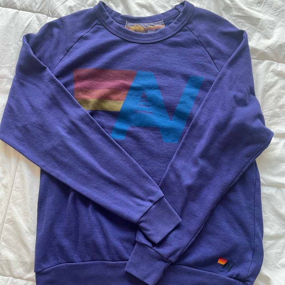 Aviator Nation Purple Crewneck with Multicolor Logo